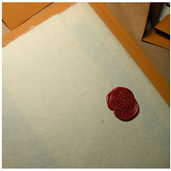 double happiness wax seal on japanese washi paper invitation wrap